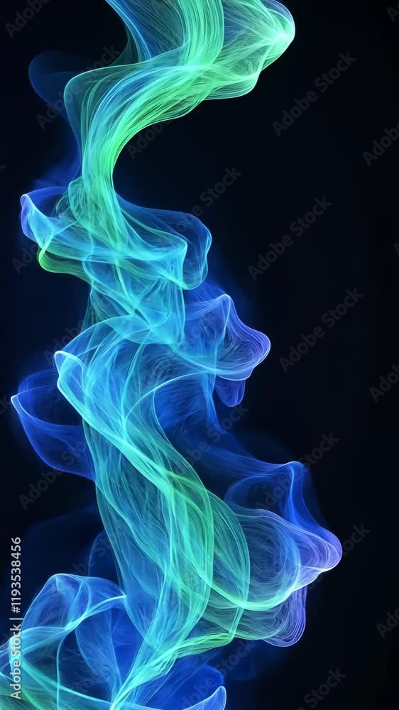 Swirling vibrant wisps of blue and green light in a dark backdrop create an ethereal atmosphere filled with movement Swirling vibrant wisps of blue and green light in a dark backdrop create an ethereal atmosphere filled with movement