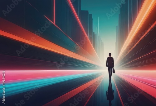 A man carrying a briefcase is walking through the city at night