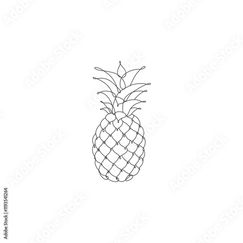 Pineapple line drawing flat vector design