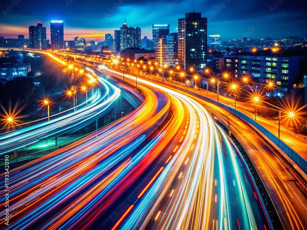 Fototapeta premium Long Exposure City Lights Blurred Motion Abstract Night Photography