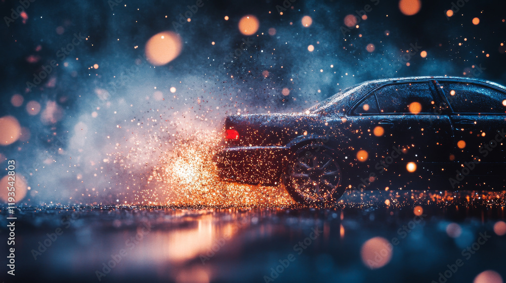 Fototapeta premium Car from the particles. Car crumbles into small dots and circles.