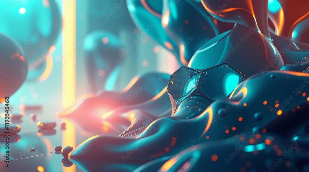 3D rendering of an abstract background in deep turquoise colors. Warm golden hour lighting enhances the luxurious and vibrant aesthetic 3D rendering of an abstract background in deep turquoise colors. Warm golden hour lighting enhances the luxurious and vibrant aesthetic