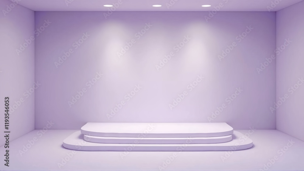 Fototapeta premium Modern Lavender Display Room with Tiered Platform and Atmospheric Lighting