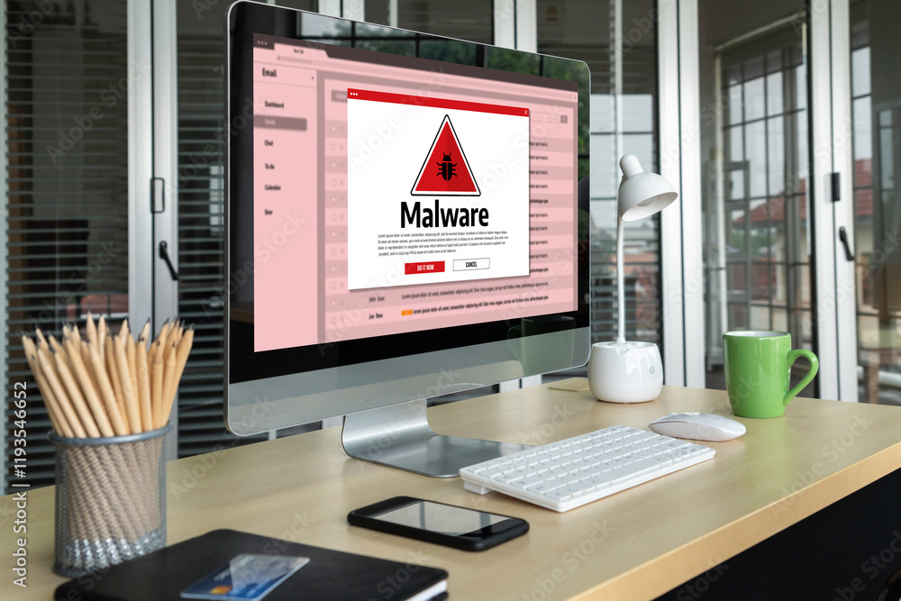 Cyber attacking concept. Malware alert showing on computer screen display scam and threat detection on computer system or online server to be removed snugly. Cyber attacking concept. Malware alert showing on computer screen display scam and threat detection on computer system or online server to be removed snugly.