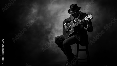 A silhouette of a guitarist deeply engrossed in his music performance.