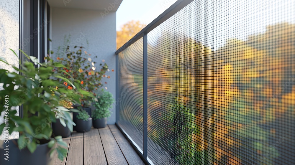 Photo & Art Print Child-proof mesh barrier installed on a balcony ...
