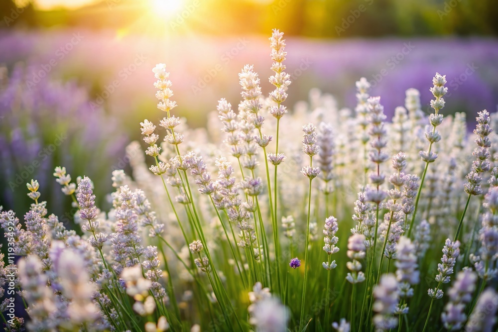 Obraz premium Long Exposure: White Lavender Field, Blooming Meadow, Summer Flowers, Nature Photography