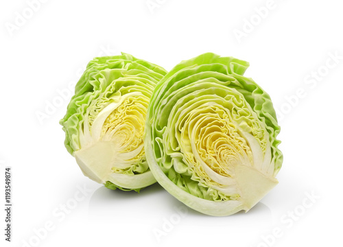 Halves of fresh green cabbage isolated on white background      
