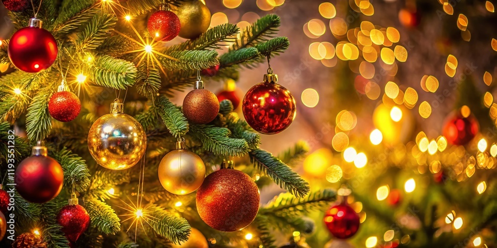 Low Light Christmas Tree Decoration with Festive Branches and Balls Low Light Christmas Tree Decoration with Festive Branches and Balls
