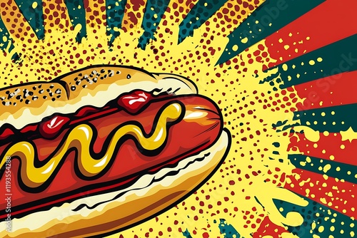 Vibrant Hot Dog Illustration in Pop Art Style photo