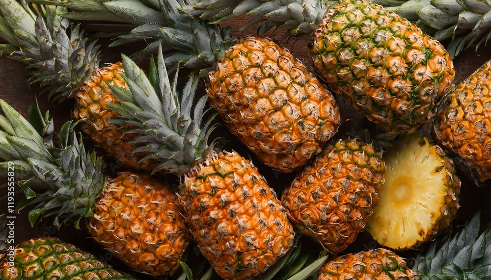 Pile of ripe pineapple fruits as background. Pile of ripe pineapple fruits as background.