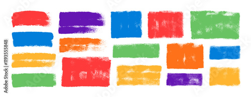 Colorful grunge bold brush strokes with noise texture. Hand drawn rectangles and boxes. Highlight texture smears. Vector ink grunge thick lines, abstract bold brush strokes, marker thick lines.