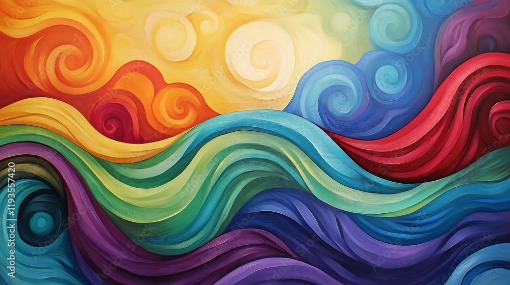 Obraz premium Abstract Rainbow Waves Swirling Colorful Design