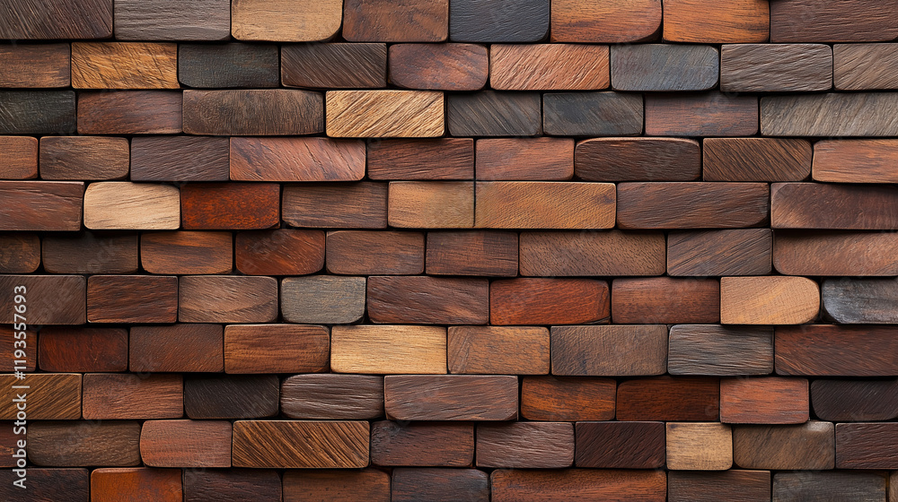 Aesthetic Wooden Wall Texture with Varied Shades and Patterns of Rectangular Wooden Blocks Arranged in a Staggered Pattern Aesthetic Wooden Wall Texture with Varied Shades and Patterns of Rectangular Wooden Blocks Arranged in a Staggered Pattern