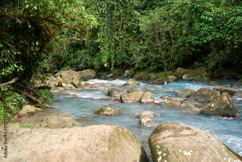 Obraz na płótnie Alajuela Province, Costa Rica - November 19, 2024 - the Celeste river in the Tenorio Volcano National Park w salonie