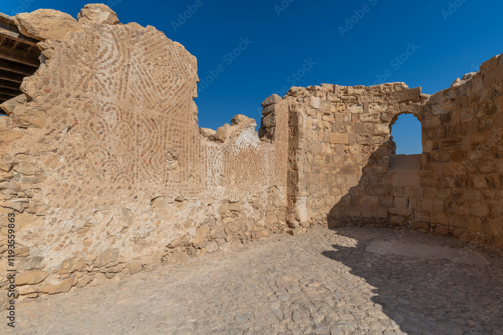 Fototapeta premium The ruins of the Byzantine Church on Masada in the Judean Desert in Israel. 