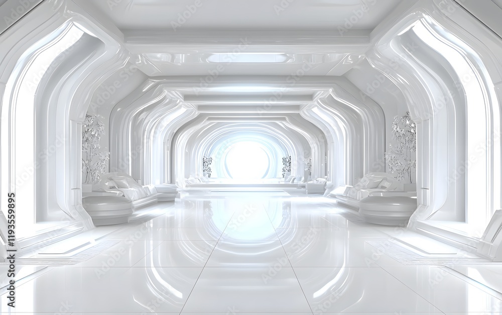 Futuristic White Corridor with Bright Light at the End, Generative Ai Futuristic White Corridor with Bright Light at the End, Generative Ai