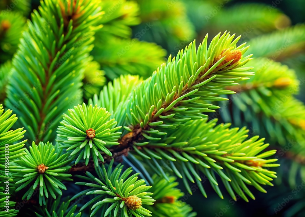 Lush Green Spruce Branches Close-Up: Detailed Texture and Needles Lush Green Spruce Branches Close-Up: Detailed Texture and Needles