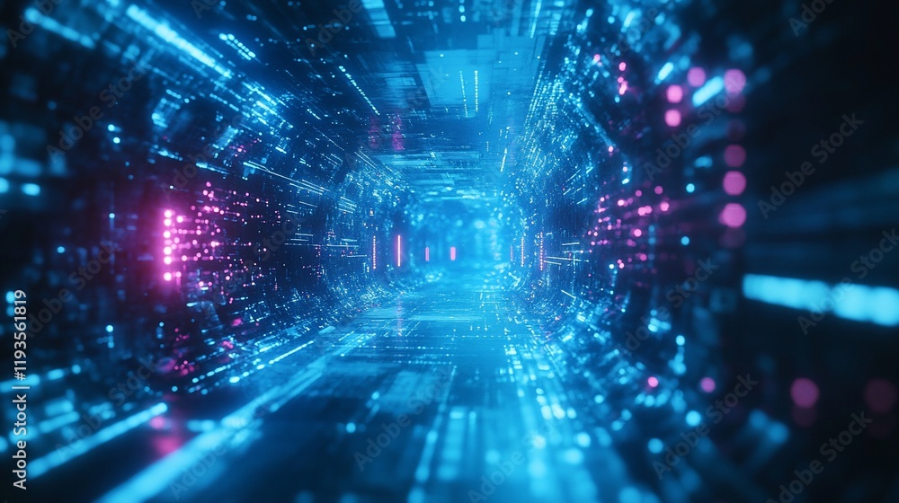 Futuristic Digital Corridor Neon Lights Data Stream Futuristic Digital Corridor Neon Lights Data Stream