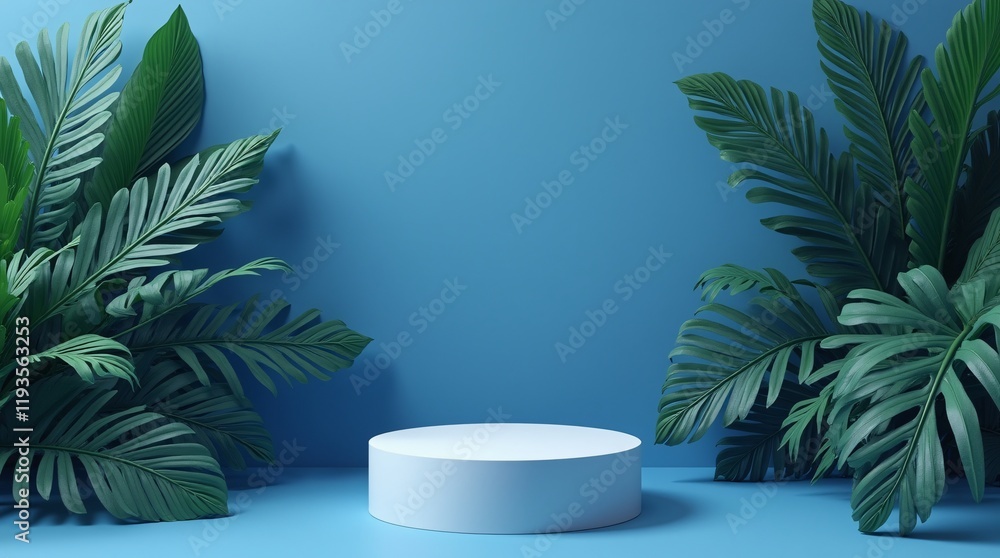 pedestal display with blue tropical background pedestal display with blue tropical background