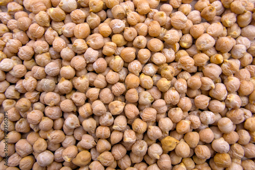 Full-Frame Close-Up of White Chickpeas, Garbanzo Beans, Ceci Beans, or Egyptian Peas, Kabuli Peas