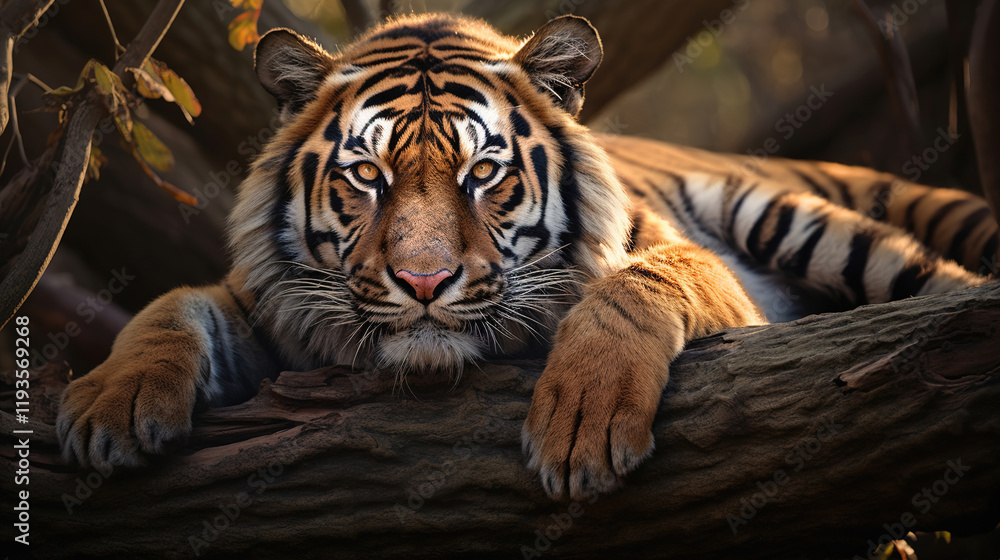 Fototapeta premium Majestic Tiger Resting on a Log