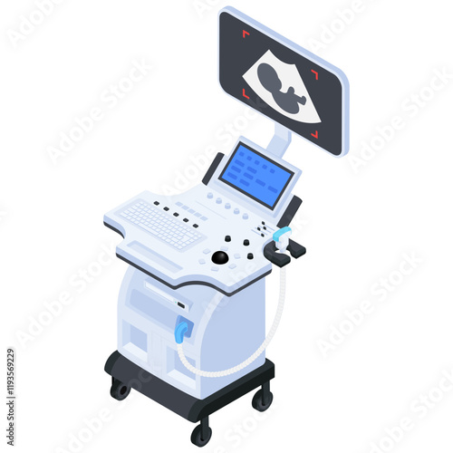 Ultrasound Machine Isometric 3D Illustration