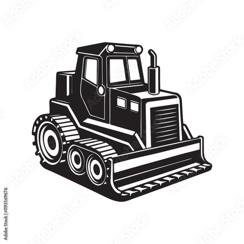 bulldozer silhouette, black and white silhouette, vector and illustration