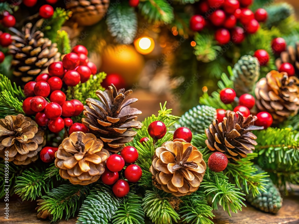 Macro Christmas Wreath with Holiday Sale Sign Space - Festive Winter Decoration Stock Photo Macro Christmas Wreath with Holiday Sale Sign Space - Festive Winter Decoration Stock Photo