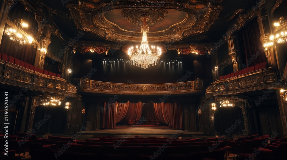 Obraz premium Elegant Vintage Theater Interior With Crystal Chandelier