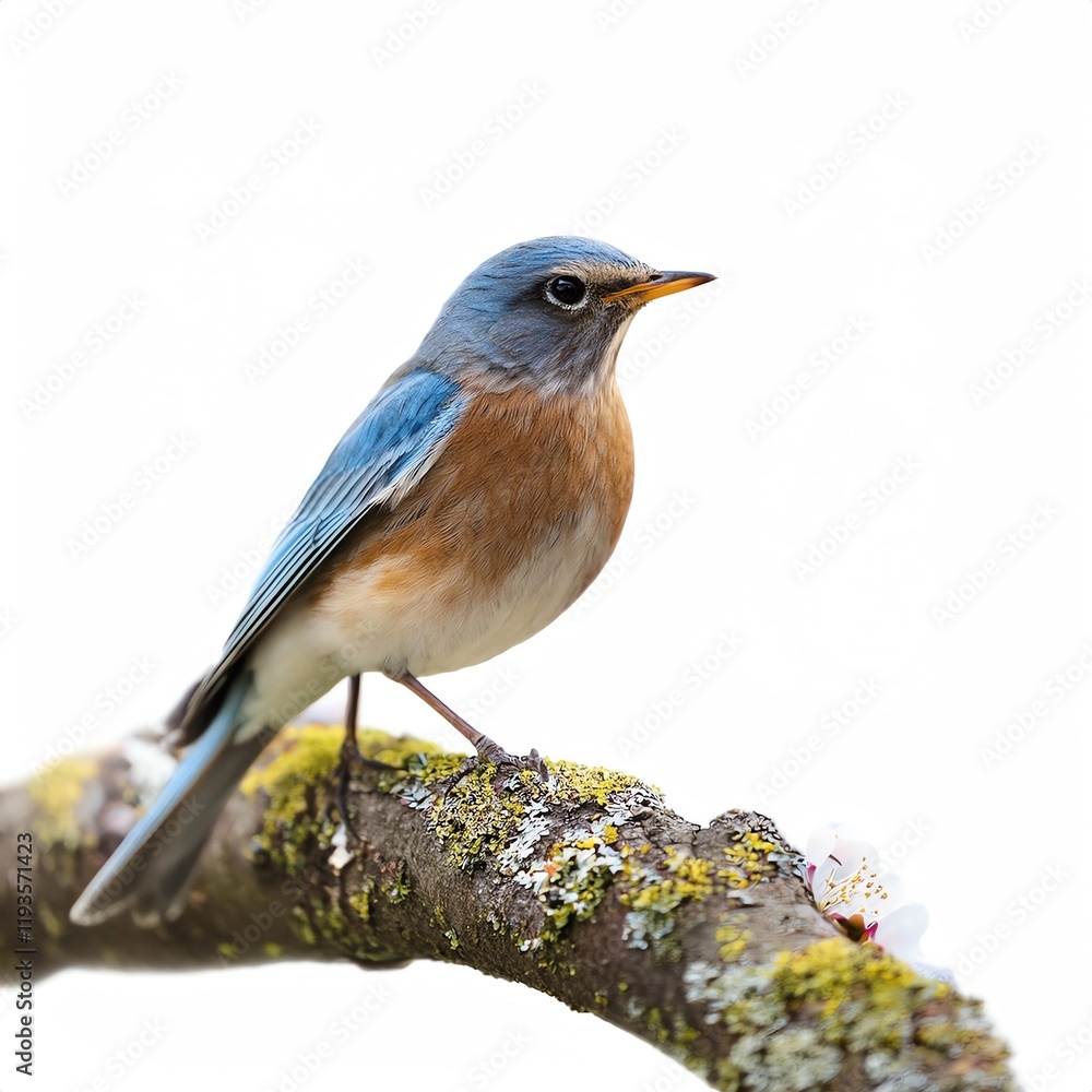 songbird on branch in the spring white background songbird on branch in the spring white background
