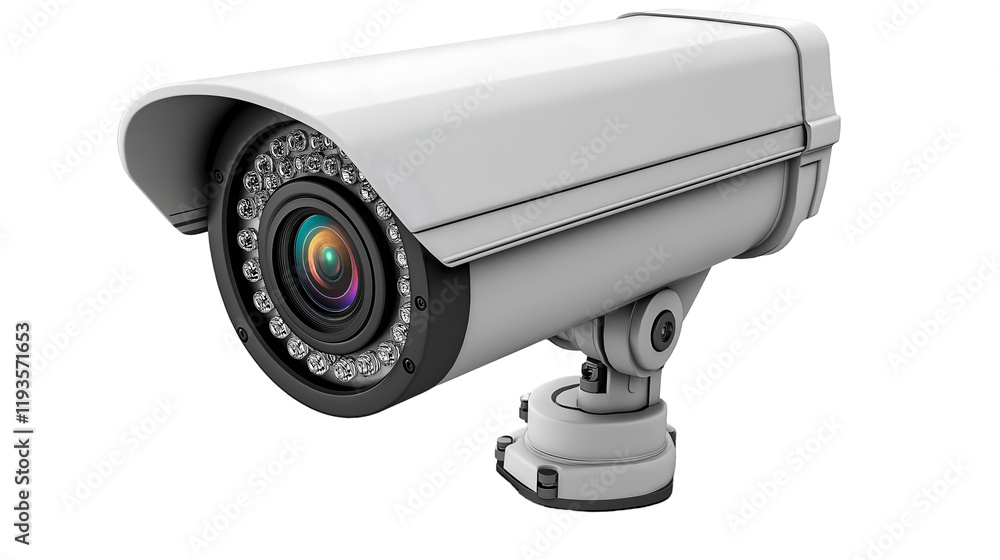 High-Resolution 3D Render of a Modern Security CCTV Camera with Infrared LEDs and Adjustable Mount grey white black, isolated on transparent background. High-Resolution 3D Render of a Modern Security CCTV Camera with Infrared LEDs and Adjustable Mount grey white black, isolated on transparent background.
