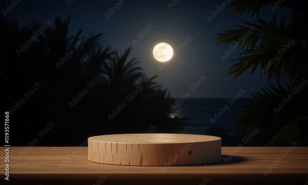 Moonlit wooden platform by the ocean. Moonlit wooden platform by the ocean.