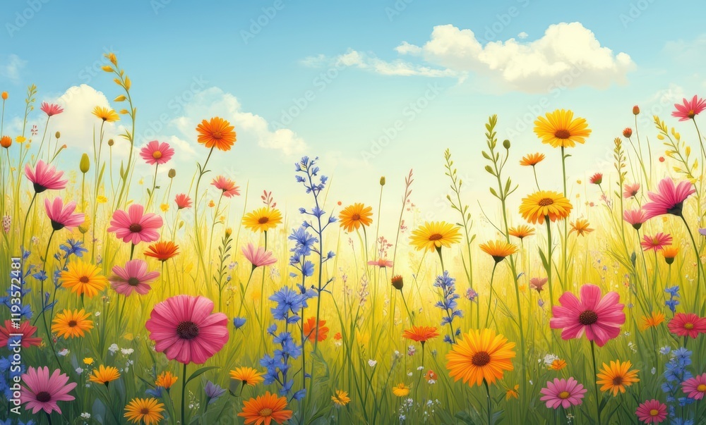 Vibrant colorful wildflowers in bloom