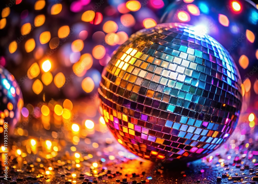 Fototapeta premium Macro New Year's Eve 2025: Glittering Disco Ball & Festive Lights