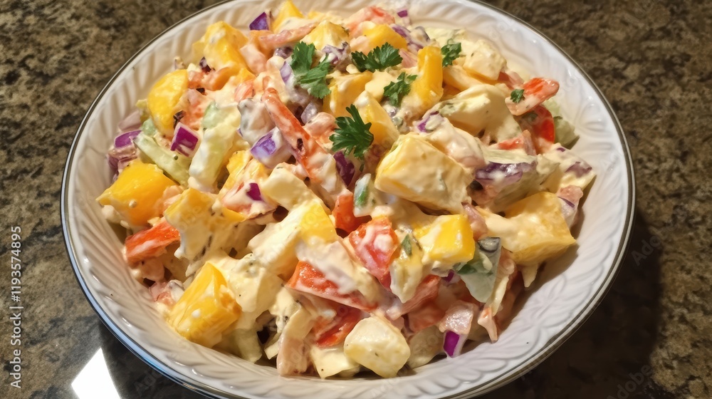 Hawaiian cheesecake salad, a bit messy but loaded with tropical flavors and creamy textures, perfect for a refreshing dessert. Hawaiian cheesecake salad, a bit messy but loaded with tropical flavors and creamy textures, perfect for a refreshing dessert.