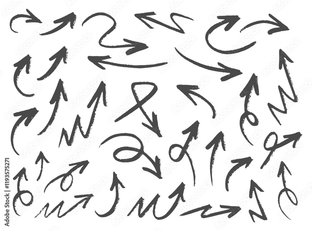 Hand drawn arrows collection Set simple flat arrows isolated on white background. Arrow mark icons and arrow paint. Stock vector. EPS10. Hand drawn arrows collection Set simple flat arrows isolated on white background. Arrow mark icons and arrow paint. Stock vector. EPS10.