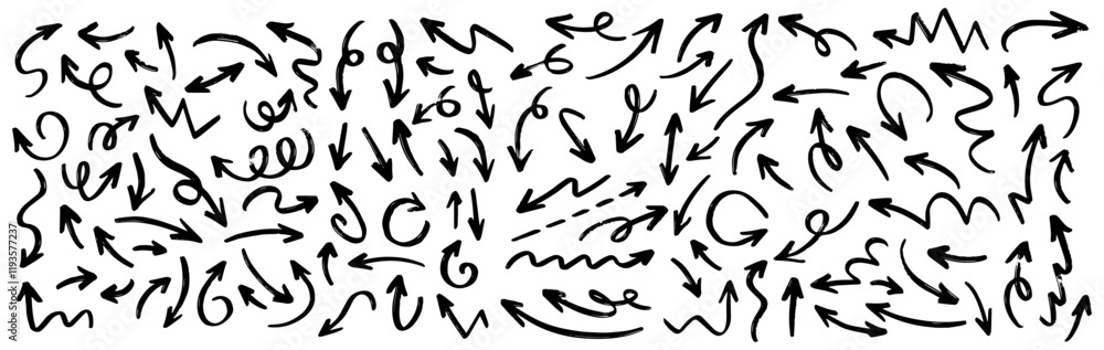 Hand drawn arrows collection Set simple flat arrows isolated on white background. Arrow mark icons and arrow paint. Stock vector. EPS10. Hand drawn arrows collection Set simple flat arrows isolated on white background. Arrow mark icons and arrow paint. Stock vector. EPS10.