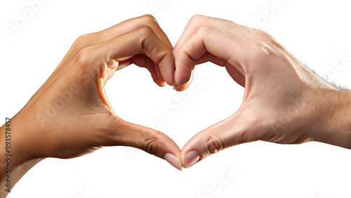 Two human hands forming the shape of a heart against a plain black background. The hands are well-groomed, with fingers gracefully curved to create a symmetrical heart outline. The skin has a natural 