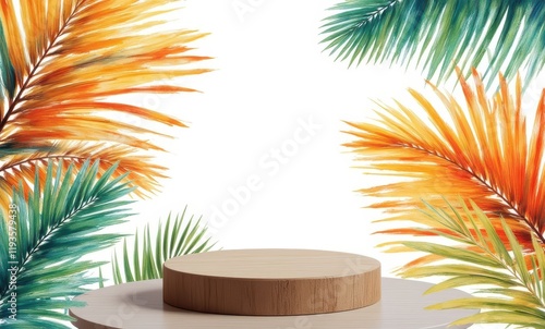 Vibrant display with tropical leaves photo