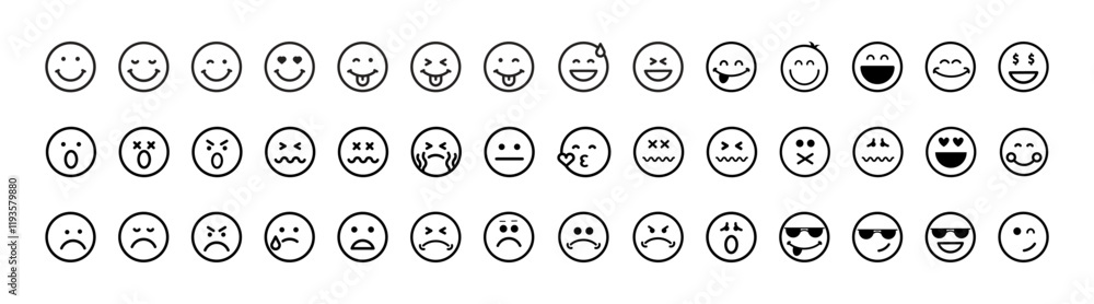 Emojis faces icon. Set of smiley. Smiling face icon, cute smile. Emoticon symbol. Good and Bad Mood. Emojis faces icon. Set of smiley. Smiling face icon, cute smile. Emoticon symbol. Good and Bad Mood.