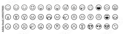 Emojis faces icon. Set of smiley. Smiling face icon, cute smile. Emoticon symbol. Good and Bad Mood.