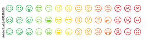 Smiley rating icon set. rating emojis set in different colors outline. Emoticon symbol. Good and Bad Mood.