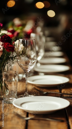 Wallpaper Mural A beautifully arranged dining table with elegant glassware and white plates, adorned with flowers, set for a special occasion. Torontodigital.ca