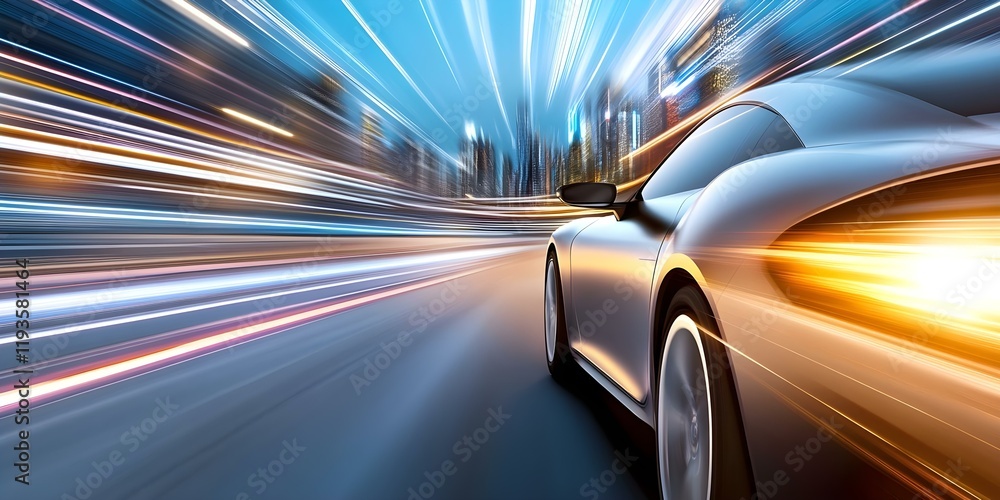 A high-speed car driving on a city road with vibrant streaks of light, conveying motion and energy. Concept High-Speed Car, City Road, Vibrant Light Streaks, Motion Effects, Energetic Ambiance A high-speed car driving on a city road with vibrant streaks of light, conveying motion and energy. Concept High-Speed Car, City Road, Vibrant Light Streaks, Motion Effects, Energetic Ambiance