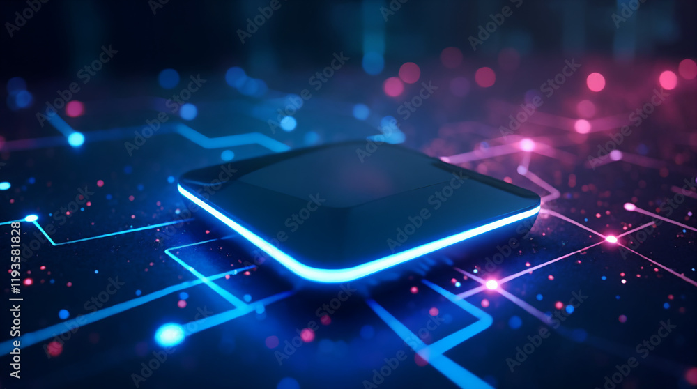 Futuristic Wifi Technology Chip on Illuminated Circuit Board Background Futuristic Wifi Technology Chip on Illuminated Circuit Board Background