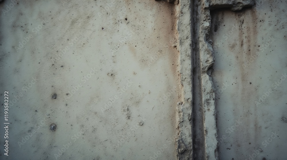Weathered concrete wall with vertical protrusion and stains Weathered concrete wall with vertical protrusion and stains