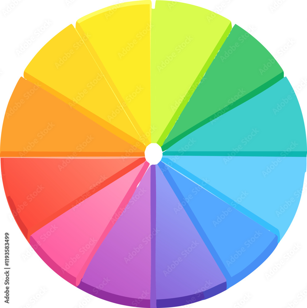 Fototapeta premium A beautifully designed, colorful pie chart featuring five distinct slices, each with its own vibrant color, representing different data segments