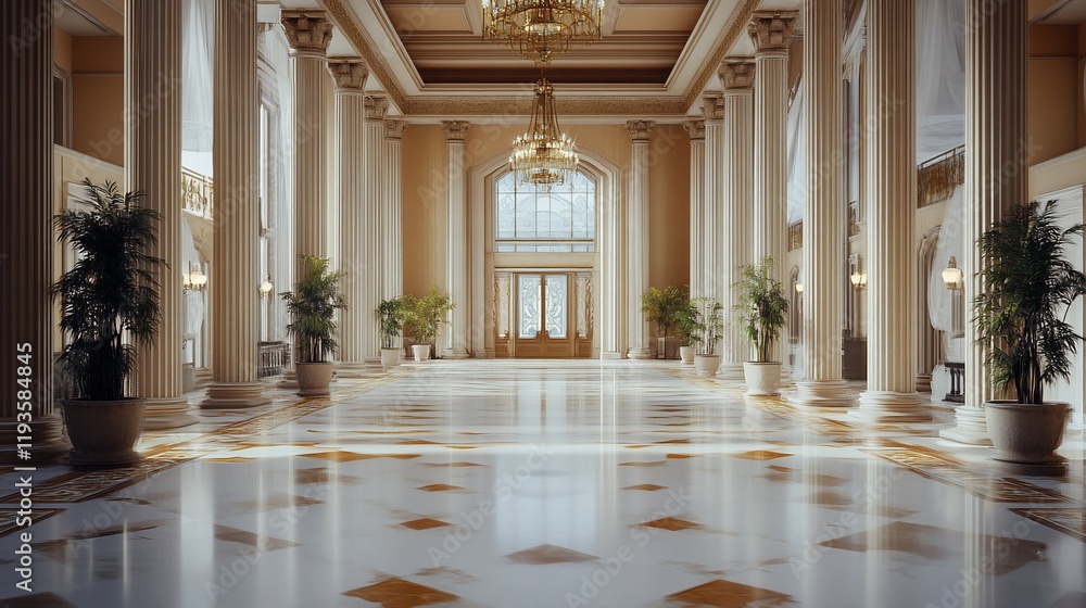 Fototapeta premium Grand Hall with Marble Floor and Elegant Columns