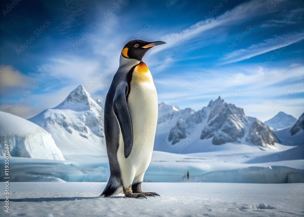 Obraz premium Majestic Emperor Penguin, Antarctic Wildlife, Isolated Snow Background Stock Photo